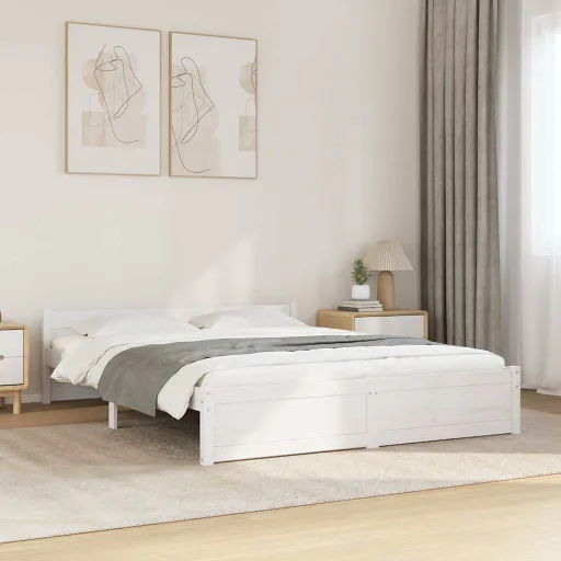 Estrutura de Cama 140x200 cm Madeira Maciça Branco