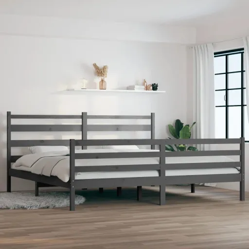 Estrutura de Cama 200x200 cm Pinho Maciço Cinzento