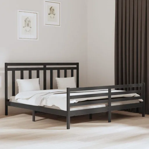 Estrutura de Cama 200x200 cm Madeira Maciça Cinzento