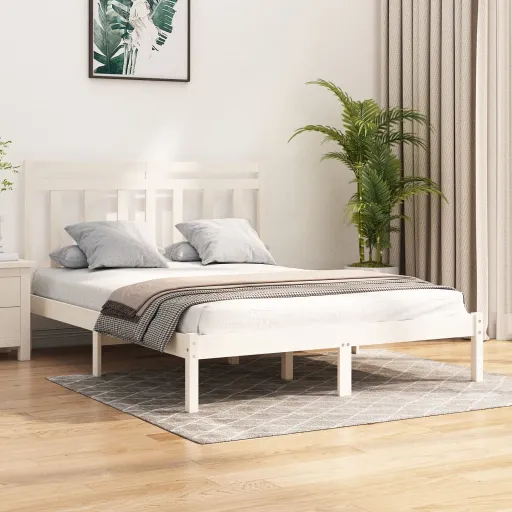 Estrutura de Cama Casal 135x190 cm Madeira Maciça Branco