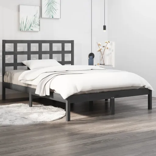 Estrutura de Cama 200x200 cm Madeira Maciça Cinzento