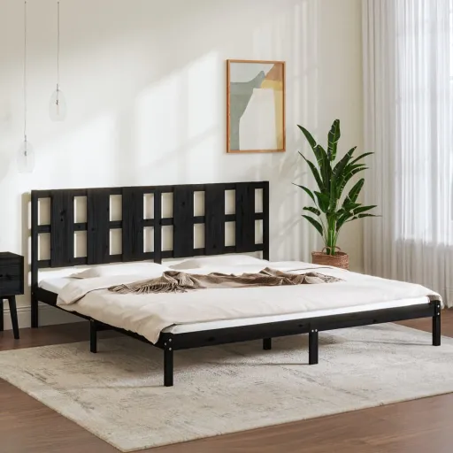 Estrutura de Cama 200x200 cm Pinho Maciço Preto