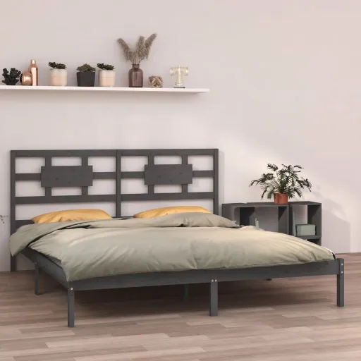 Estrutura de Cama 200x200 cm Madeira Maciça Cinzento