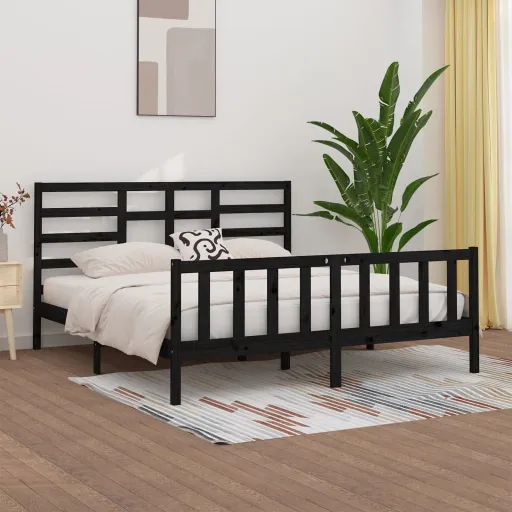 Estrutura de Cama 200x200 cm Madeira de Pinho Maciça Preto