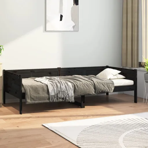 Sofá-Cama 90x190 cm Madeira de Pinho Maciça Preto