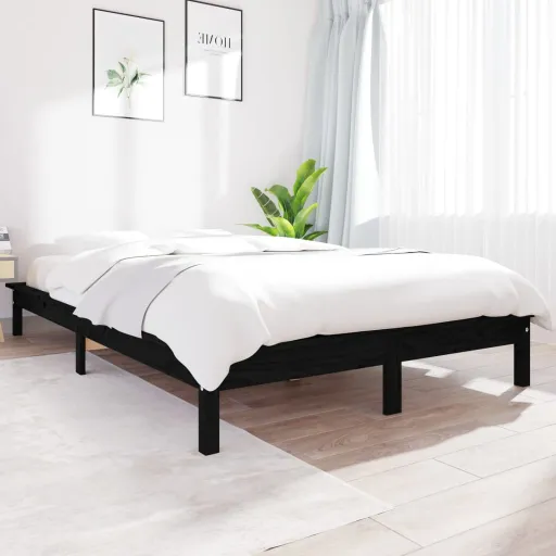 Estrutura de Cama 160x200 cm Pinho Maciço Preto