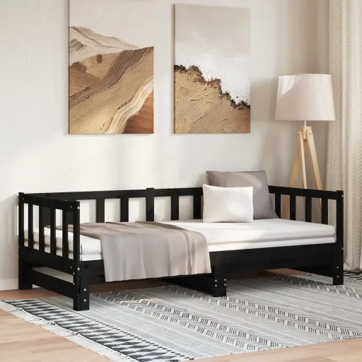 Estrutura Sofá-Cama de Puxar 2x(90x190) cm Pinho Maciço Preto