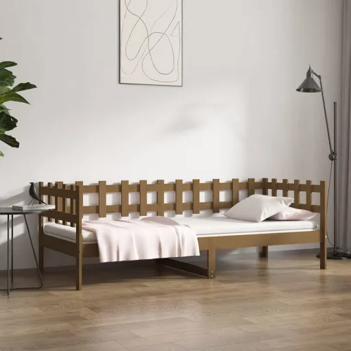 Sofá-Cama 80x200 cm Madeira de Pinho Maciça Castanho Mel