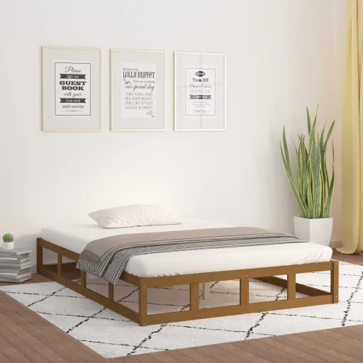 Estrutura Cama King 150x200 cm Madeira Maciça Castanho-Mel
