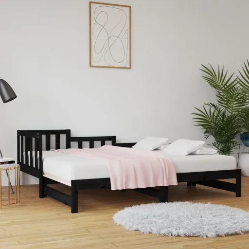 Sofá-Cama de Puxar 2x(80x200) cm Pinho Maciço Preto