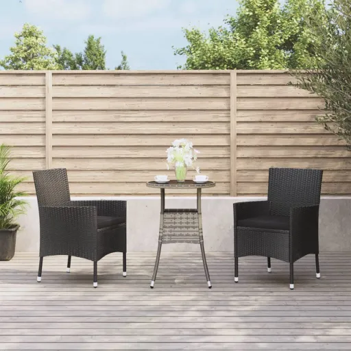Conjunto Bistrô de Jardim c/ Almofadões Vime PE Preto (3 pcs)