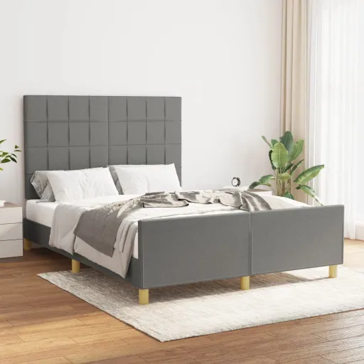Estrutura de Cama Sem Colchão 140x190 cm Tecido Cinzento-Escuro