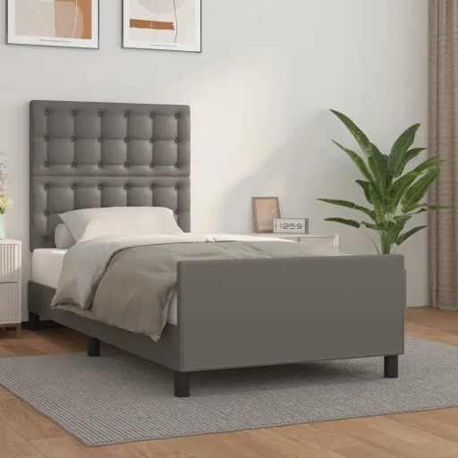 Estrutura Cama c/ Cabeceira Couro Artificial 80x200 cm Cinzento