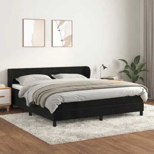 Cama com Molas/Colchão 180x200 cm Veludo Preto
