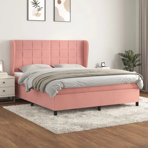 Cama com Molas/Colchão 180x200 cm Veludo Rosa