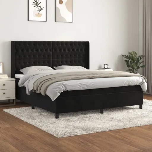 Cama com Molas/Colchão 180x200 cm Veludo Preto