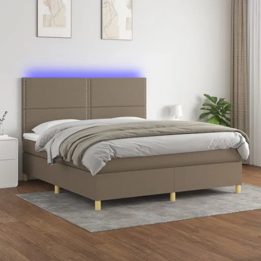Cama Box Spring Colchão/LED 180x200cm Tecido Cinza-Acastanhado