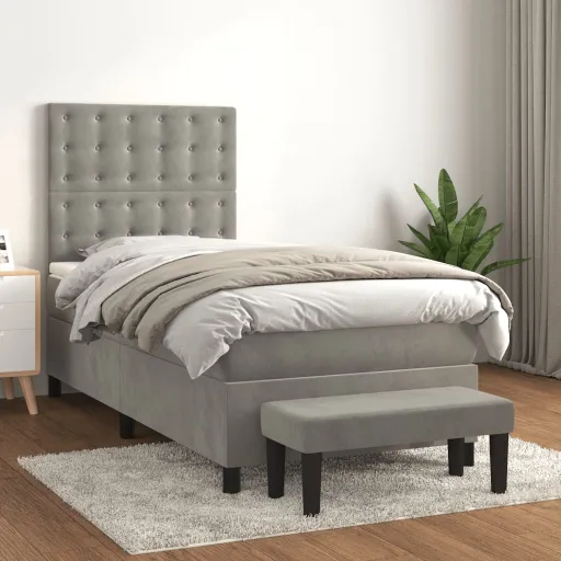 Cama com Molas/Colchão 80x200 cm Veludo Cinza-Claro