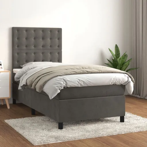 Cama com Molas/Colchão 80x200 cm Veludo Cinza-Escuro