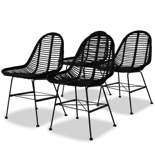 Cadeiras de Jantar   Vime Genuíno Preto (4 pcs)