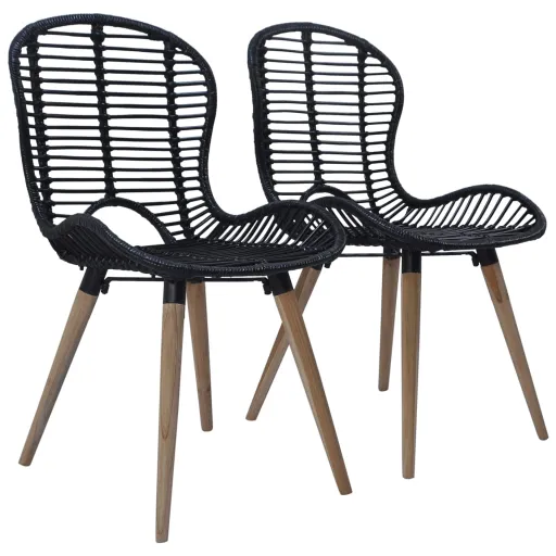 Cadeiras de Jantar   Vime Genuíno Preto (2 pcs)
