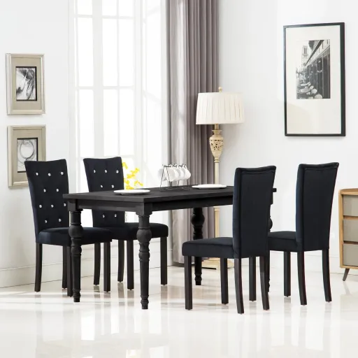 Cadeiras de Jantar   Veludo Preto (4 pcs)