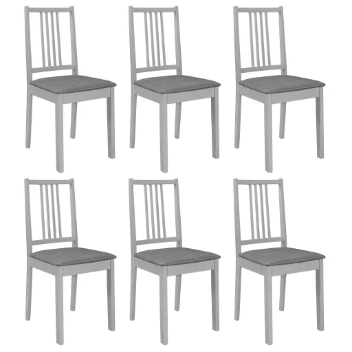 Cadeiras de Jantar com Almofadões   Madeira Maciça Cinzento (6 pcs)