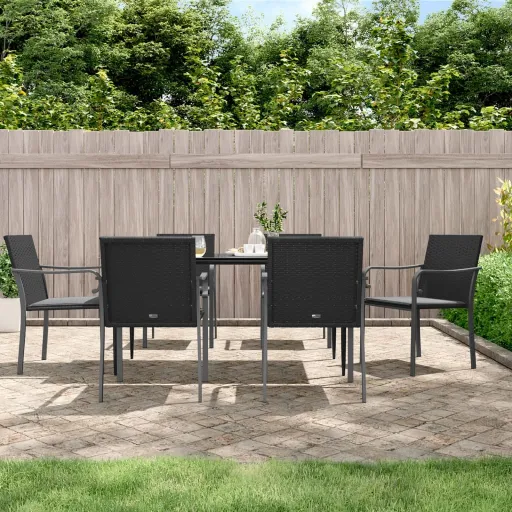 Conjunto de Jantar p/ Jardim c/ Almofadões Vime PE e Aço (7 pcs)