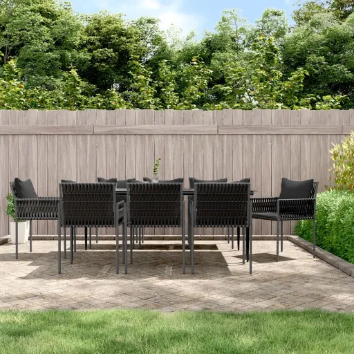 Conjunto de Jantar p/ Jardim com Almofadões Vime PE e Aço (9 pcs)