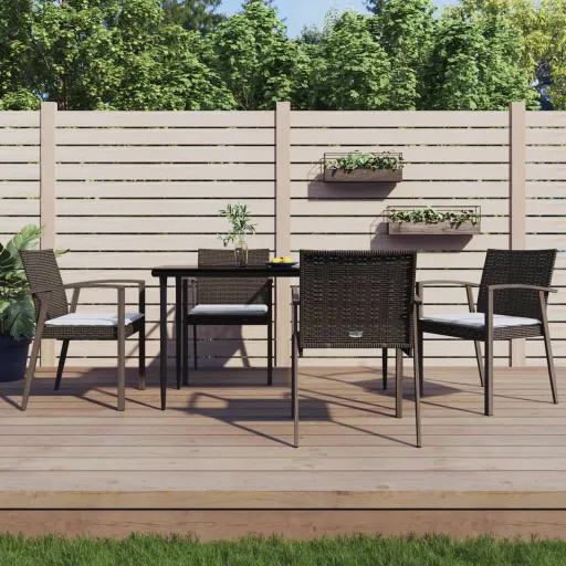 Conjunto de Jantar p/ Jardim c/ Almofadões Vime PE e Aço (5 pcs)