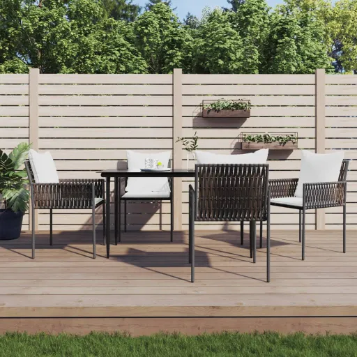 Conjunto de Jantar p/ Jardim c/ Almofadões Vime PE e Aço (5 pcs)
