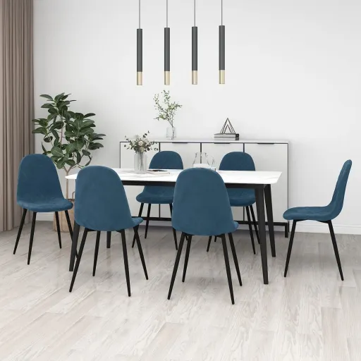 Cadeiras de Jantar   Veludo Azul (6 pcs)