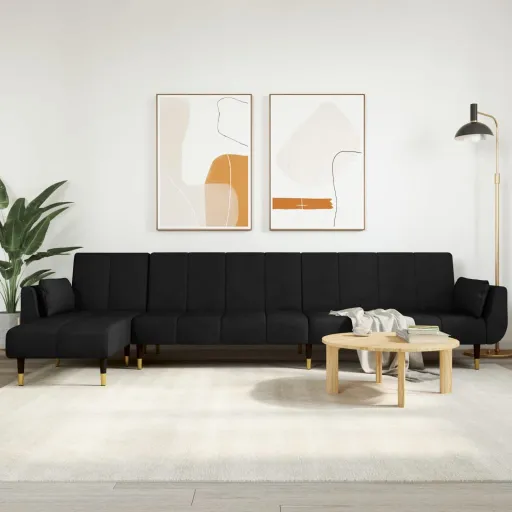 Sofá-Cama em Forma de L 275x140x70 cm Veludo Preto