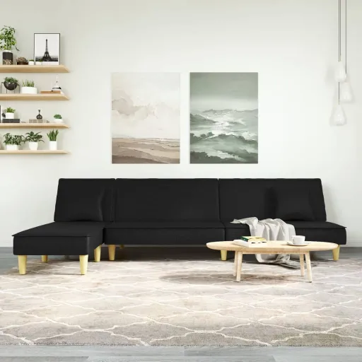 Sofá-Cama em Forma de L 279x140x70 cm Tecido Preto