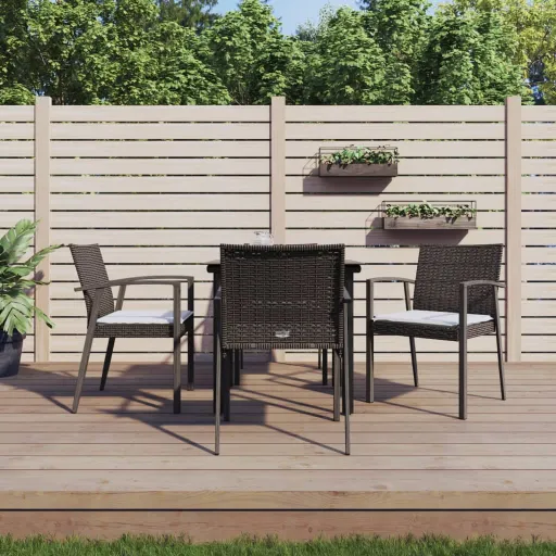 Conjunto de Jantar p/ Jardim c/ Almofadões Vime PE e Aço (5 pcs)