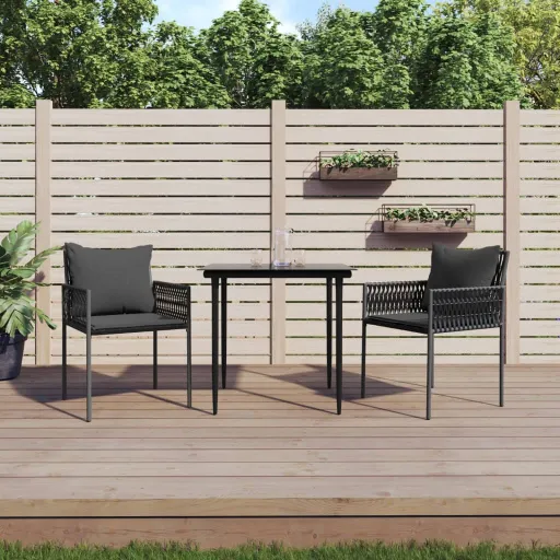 Conjunto de Jantar p/ Jardim c/ Almofadões Vime PE e Aço (3 pcs)