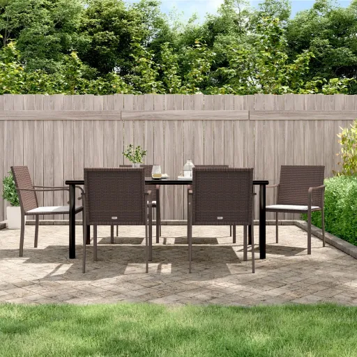 Conjunto de Jantar p/ Jardim c/ Almofadões Vime PE e Aço (7 pcs)