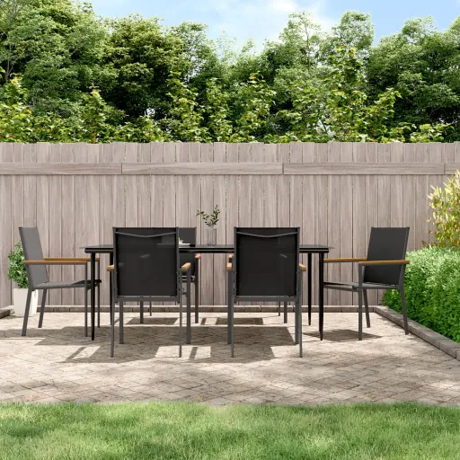 Conjunto de Jantar para Jardim Textilene e Aço Preto (7 pcs)