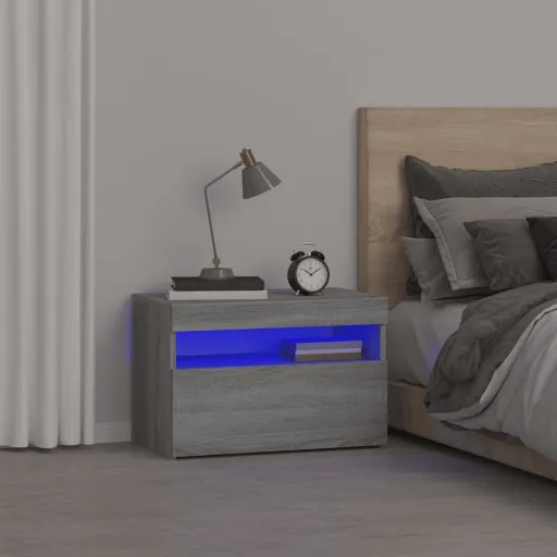 Mesa de Cabeceira c/ LEDs 60x35x40 cm Cinzento Sonoma