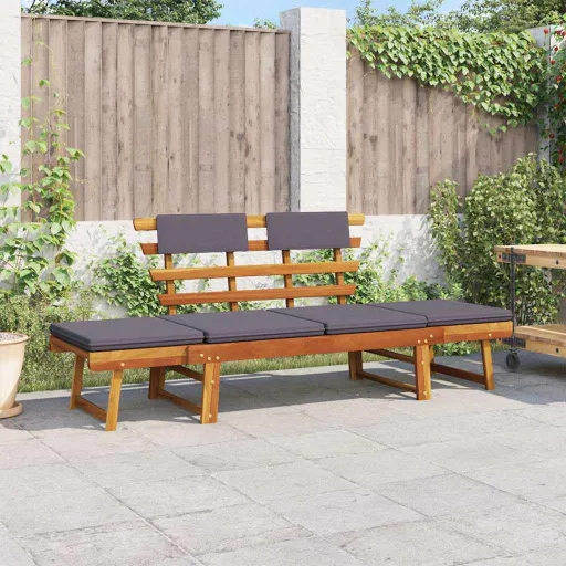 Banco de Jardim 2 em 1 c/ Almofadão 190cm Madeira Acácia Maciça