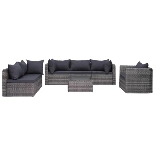 Sofás de Jardim c/ Almofadões+Almofadas Vime PE Cinzento (7 pcs)