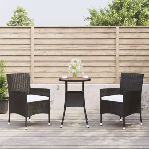 Conjunto Bistrô de Jardim c/ Almofadões Vime PE Preto (3 pcs)