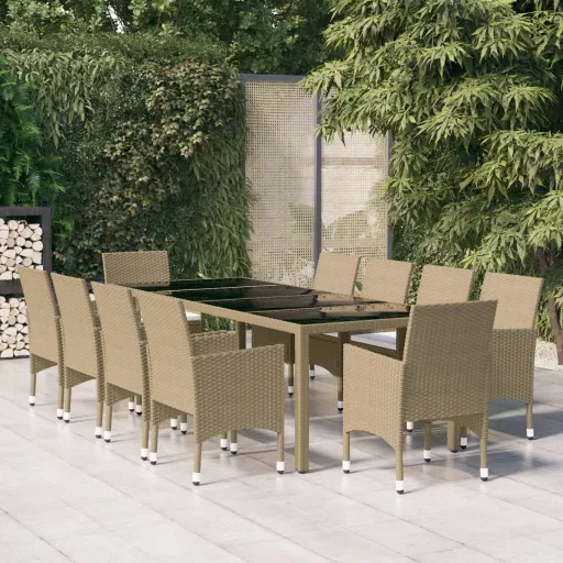 Conjunto de Jantar para Jardim Vime PE Bege (11 pcs)