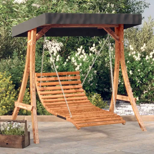 Cama Baloiço c/ Toldo Abeto Maciço c/ Acabamento em Teca