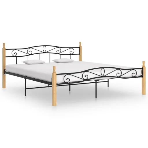 Estrutura de Cama 200x200cm Metal/Madeira Carvalho Maciça Preto