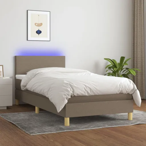 Cama Box Spring + Colchão/LED 90x200cm Tecido Cinza-Acastanhado