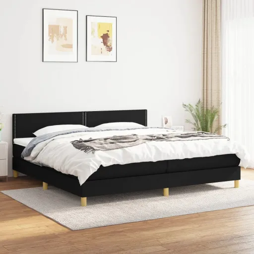 Cama com Molas/Colchão 200x200 cm Tecido Preto