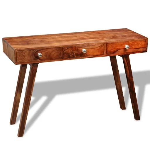 Mesa Consola com 3 Gavetas 76 cm Madeira Acácia Sólida
