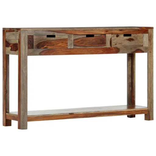 Mesa Consola c/ 3 Gavetas 120x30x75 cm Madeira Acácia Maciça