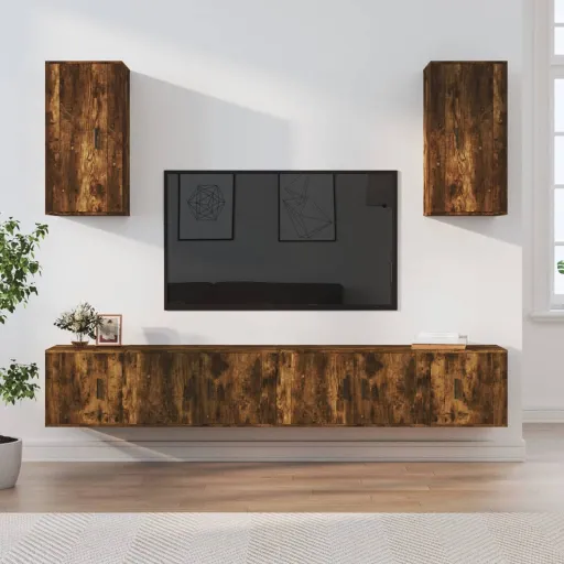 Conjunto Móveis de TV   Madeira Processada Carvalho Fumado (6 pcs)